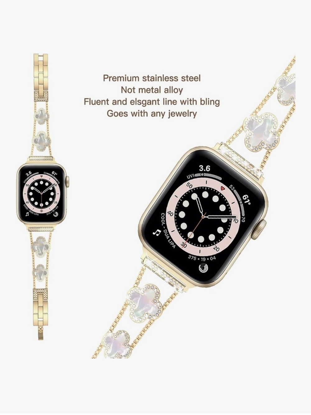 Gold Floral Crystal Stainless Steel Watch Band for Smartwatches